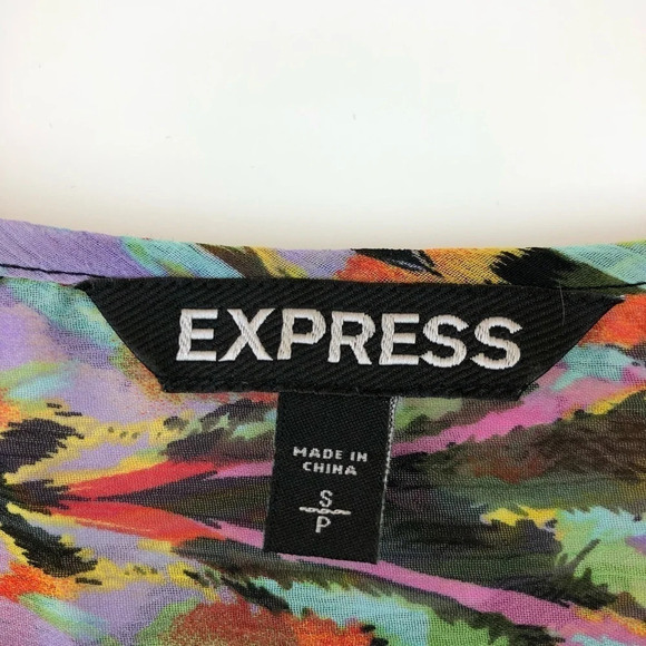 Express Tie Neck Semi Sheer Abstract Blouse Top S - Picture 3 of 6